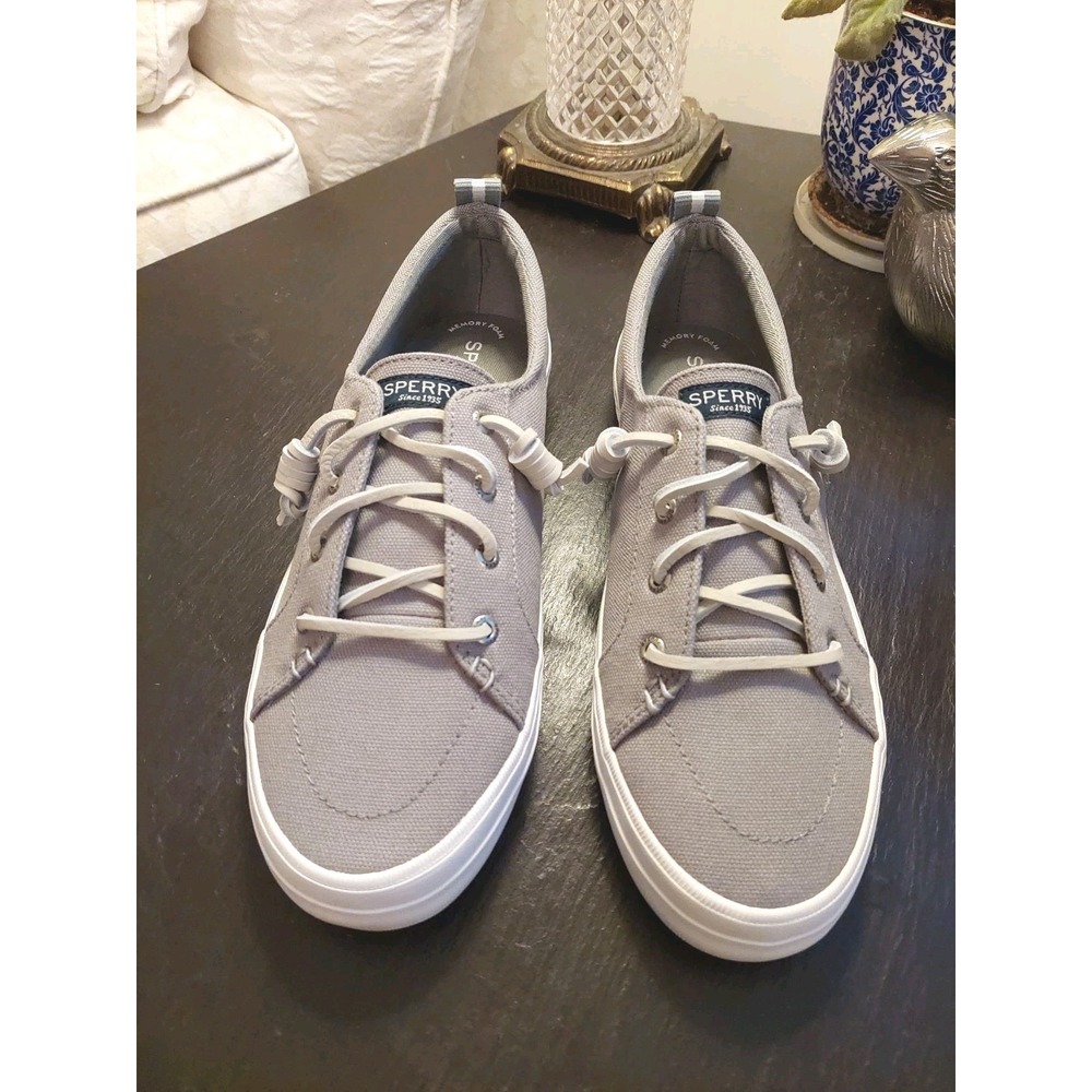 Sperry Women's Crest Vibe Grey Canvas Sneakers/Boat Leather Laces Sz 7.5M NEW! - Picture 3 of 13